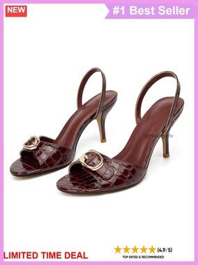 Women's Slingback Kitten Heel Square Open Toe Dressy Sandals